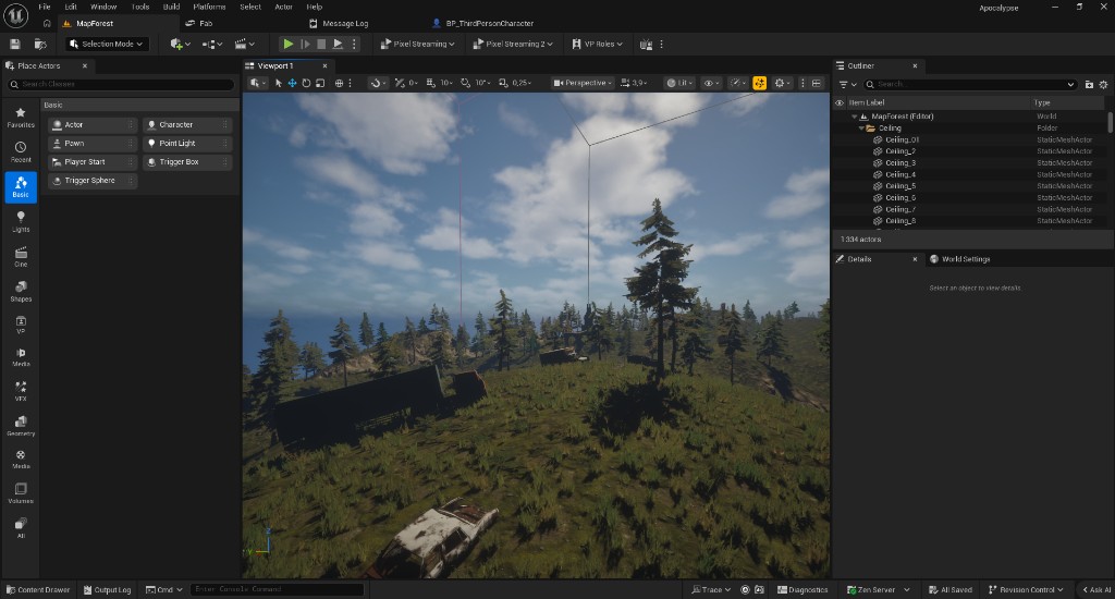 Alone — level MapForest dans l'éditeur Unreal Engine 5